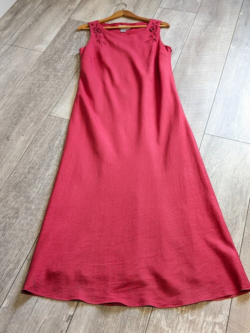 Adrianna Papell Y2K Linen Blend Maxi Dress Red 14 Cutwork Floral Romantic EUC ❤️ - Picture 7 of 13